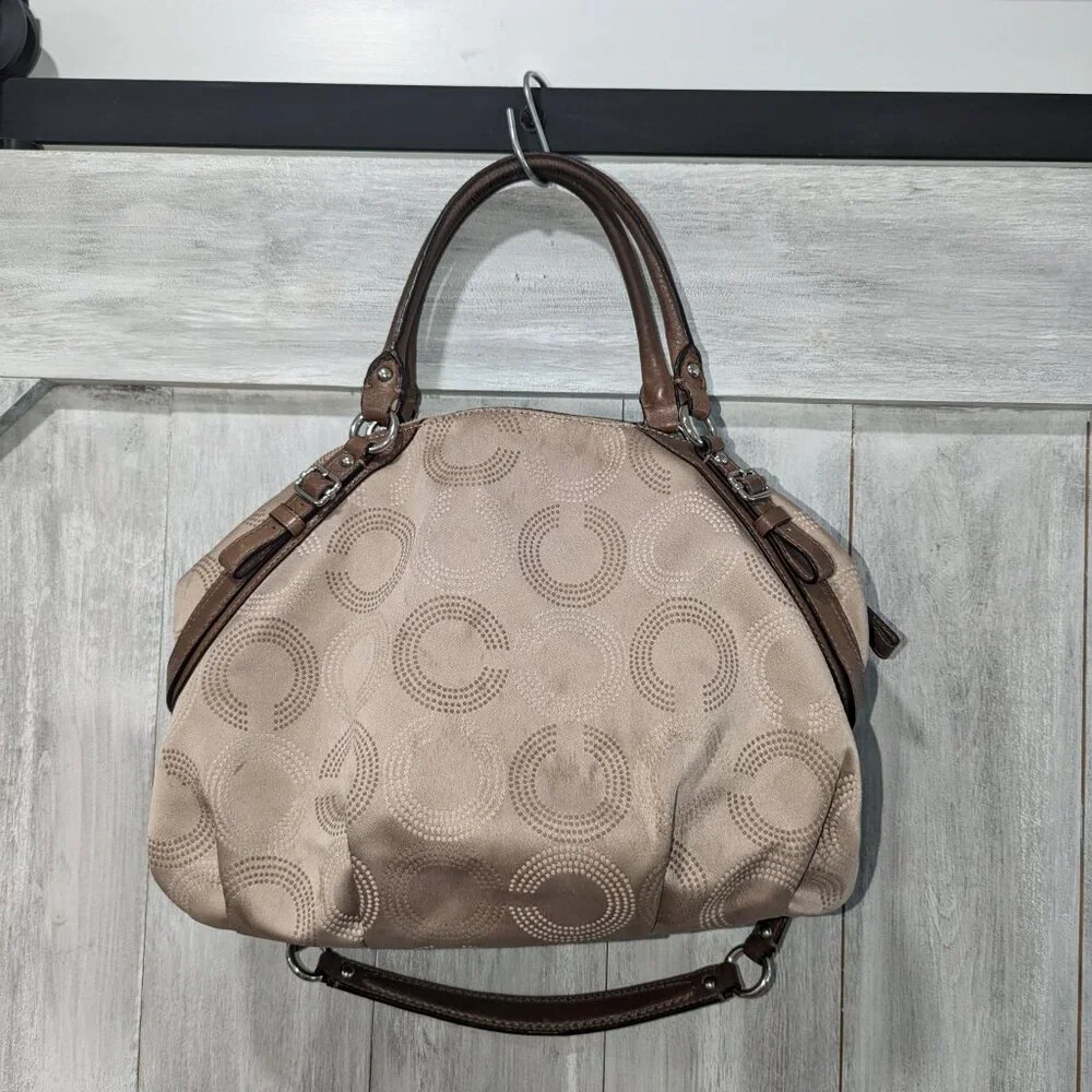 Good Used Condition Coach Khaki Canvas and Leather Satchel Bag. - Picture 2 of 10